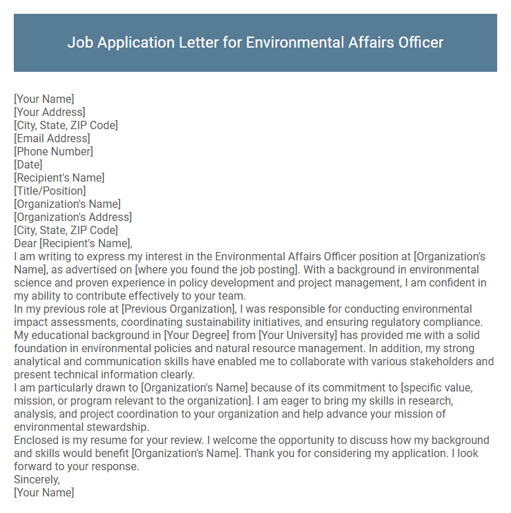 Job Application Letter for Environmental Affairs Officer