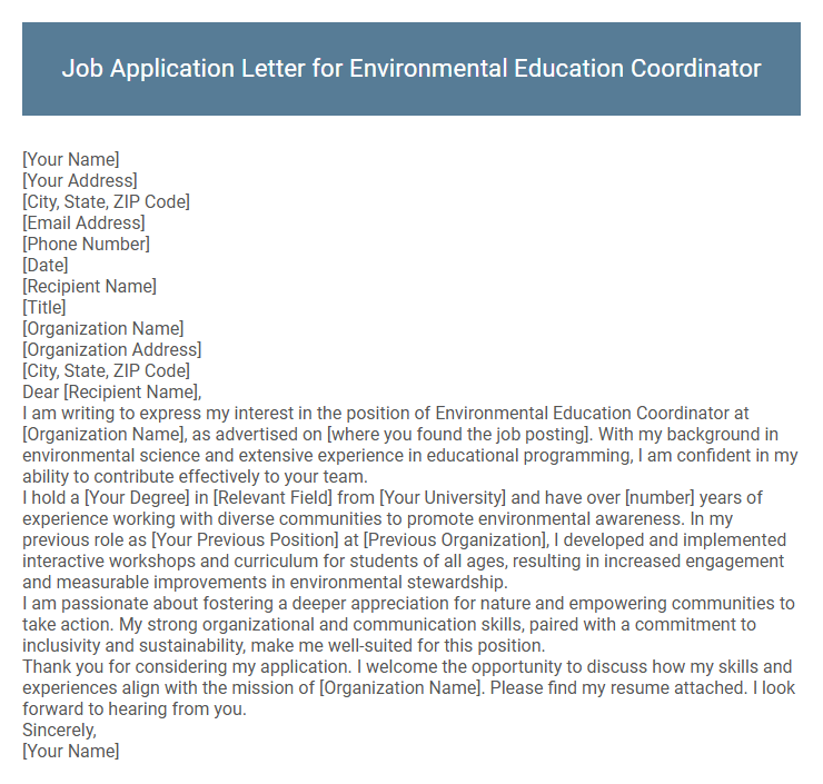 Job Application Letter for Environmental Education Coordinator