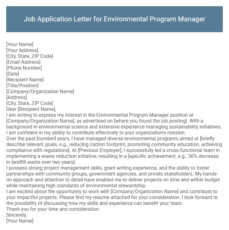 Job Application Letter for Environmental Program Manager