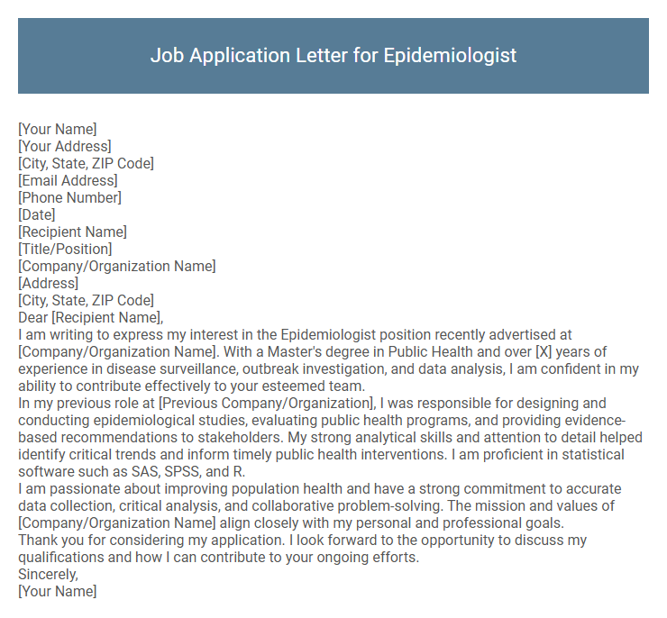 Job Application Letter for Epidemiologist