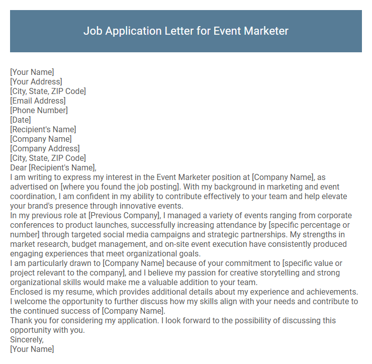 Job Application Letter for Event Marketer