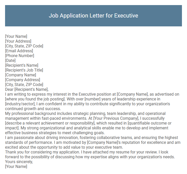 Job Application Letter for Executive