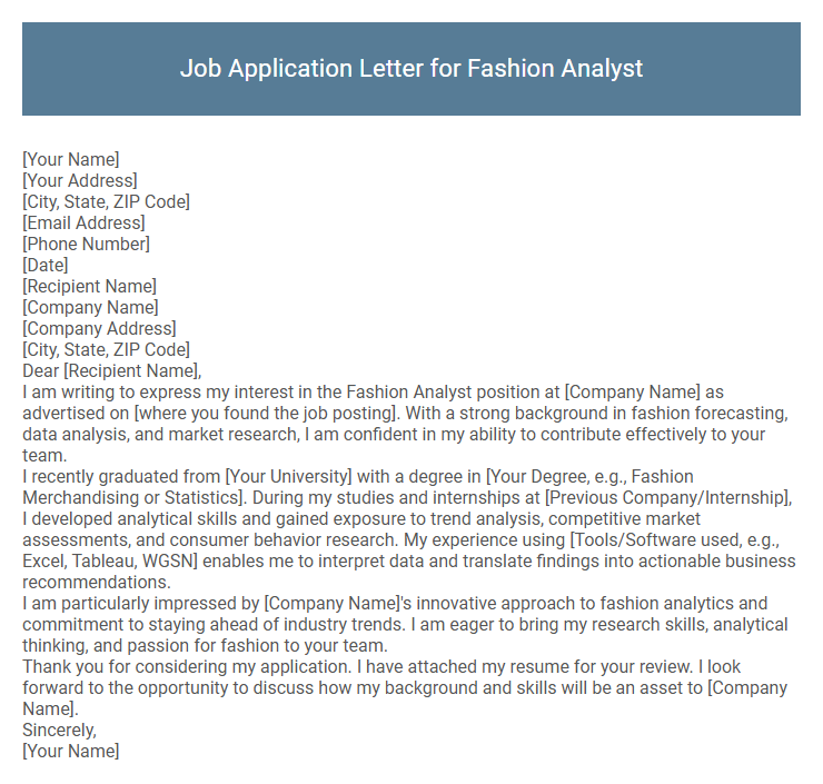 Job Application Letter for Fashion Analyst