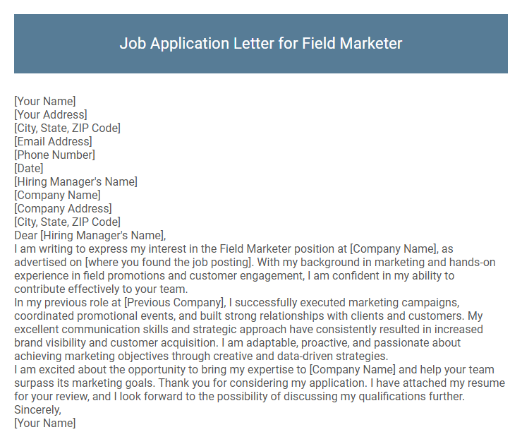 Job Application Letter for Field Marketer