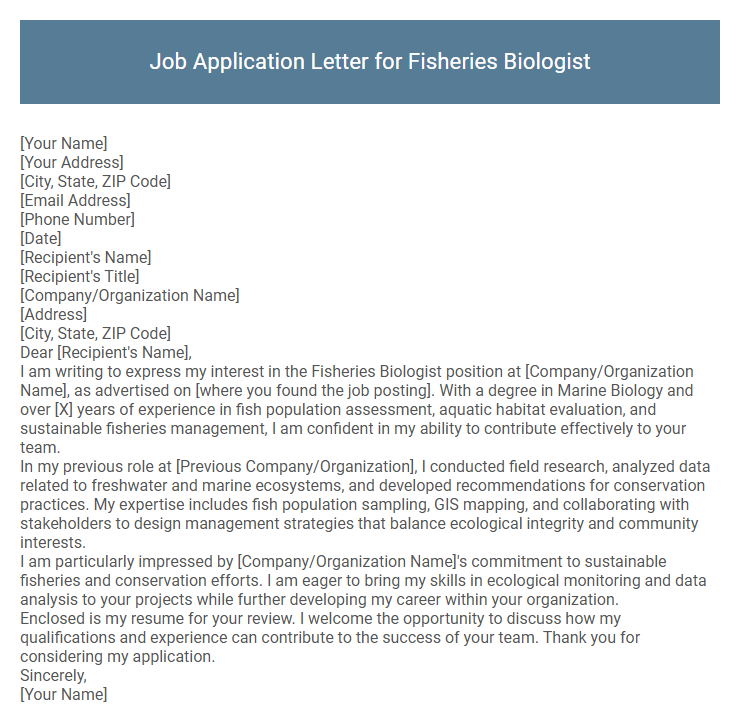 Job Application Letter for Fisheries Biologist