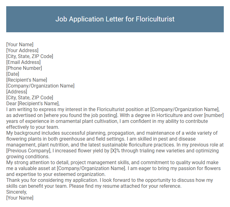 Job Application Letter for Floriculturist