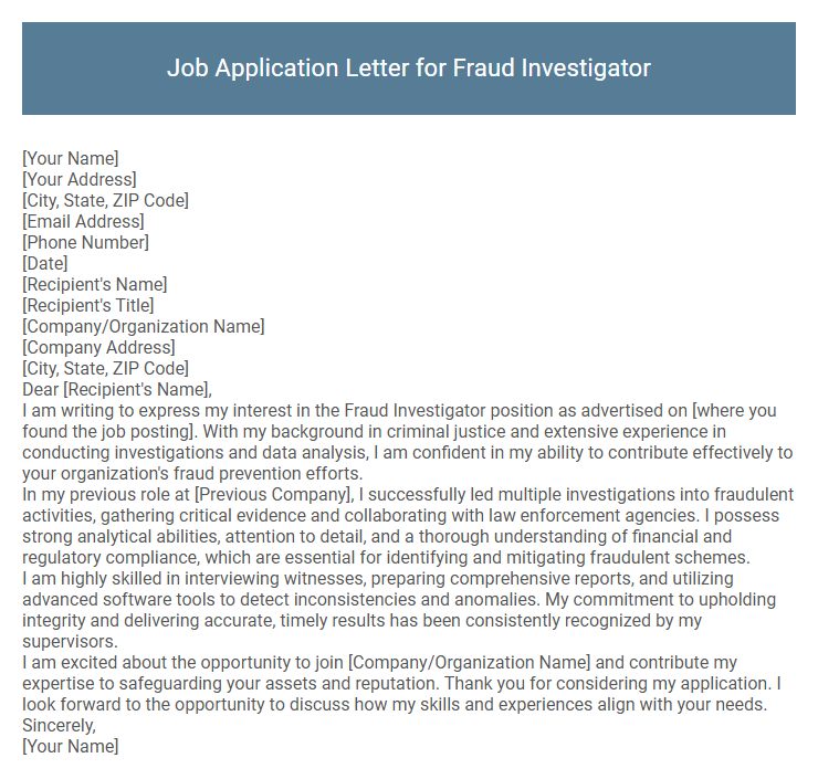 Job Application Letter for Fraud Investigator