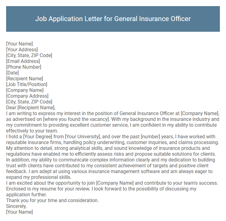 Job Application Letter for General Insurance Officer