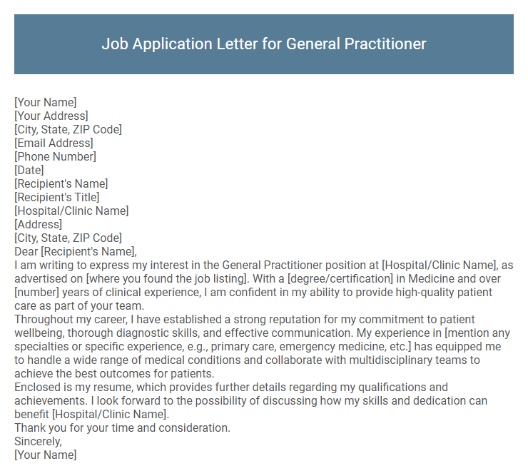 Job Application Letter for General Practitioner