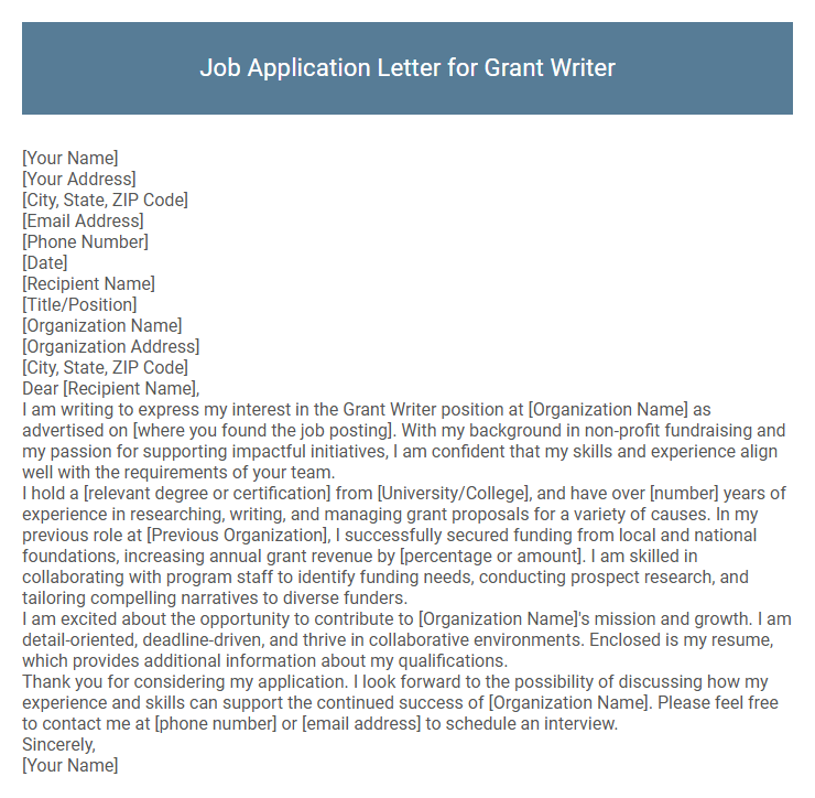 Job Application Letter for Grant Writer
