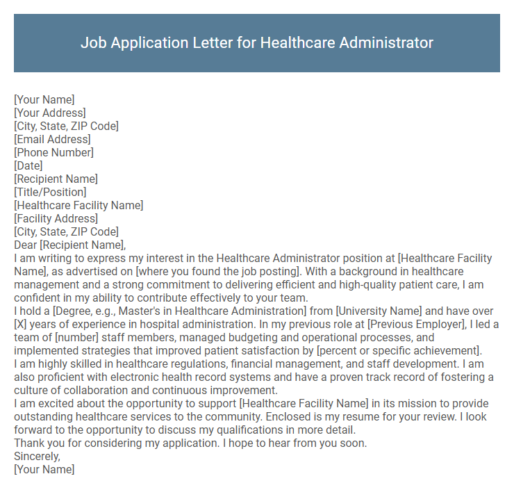 Job Application Letter for Healthcare Administrator