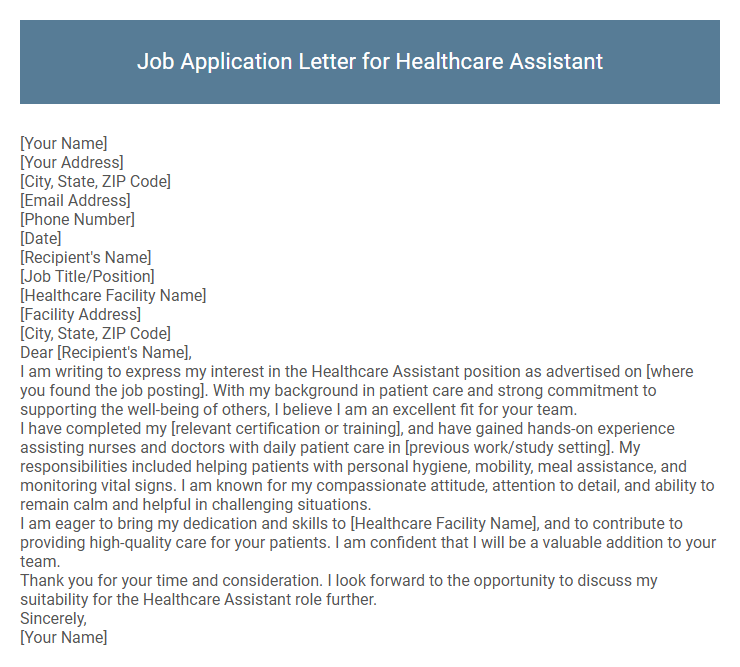 Job Application Letter for Healthcare Assistant