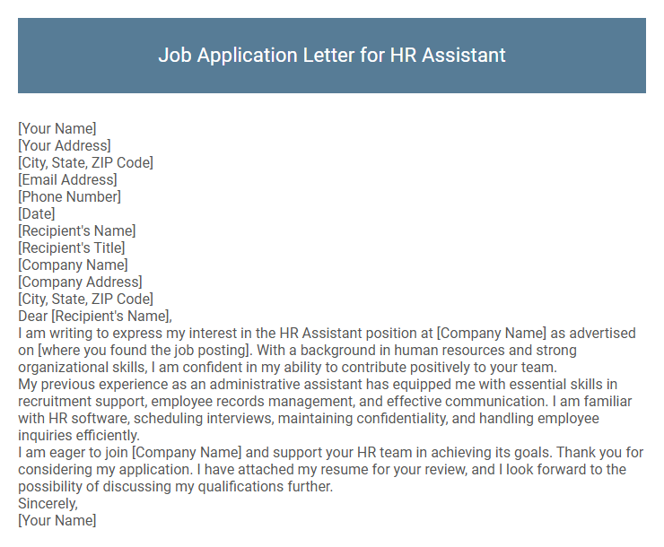 Job Application Letter for HR Assistant