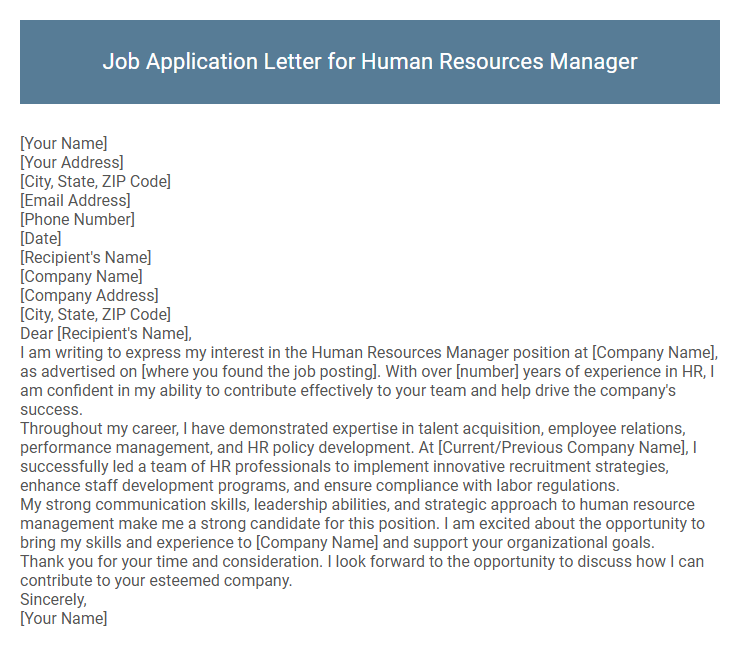 Job Application Letter for Human Resources Manager