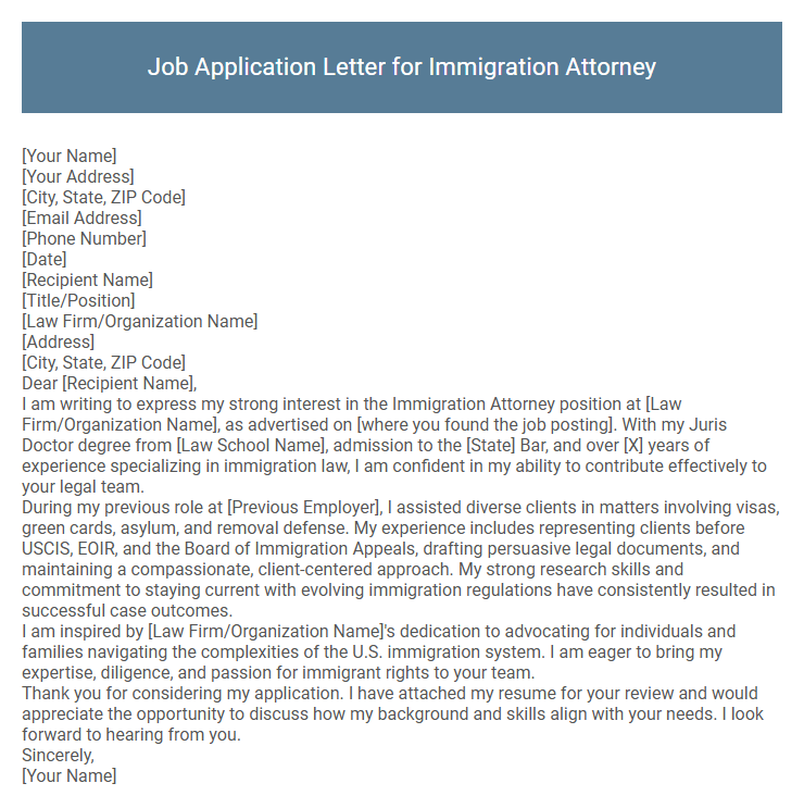 Job Application Letter for Immigration Attorney