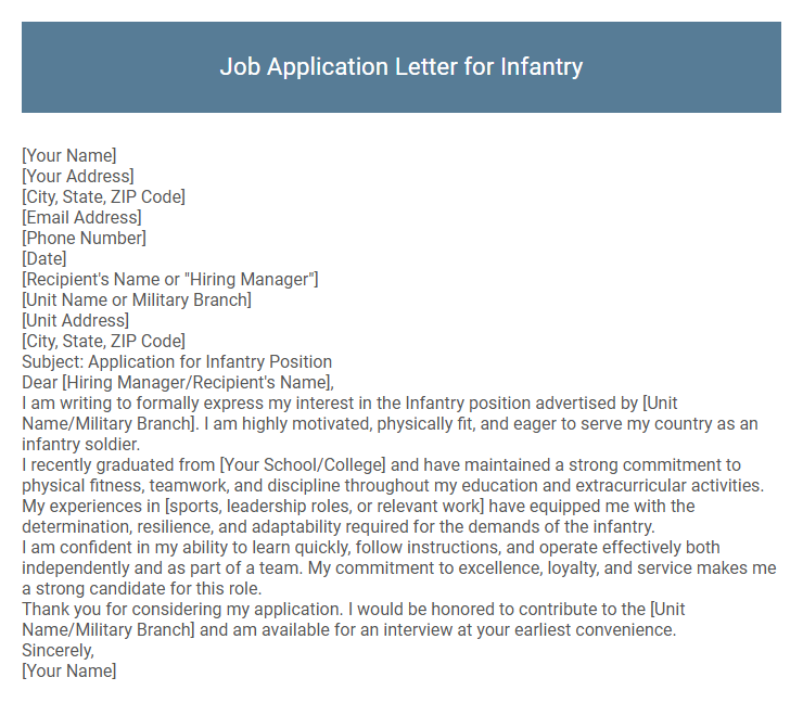Job Application Letter for Infantry