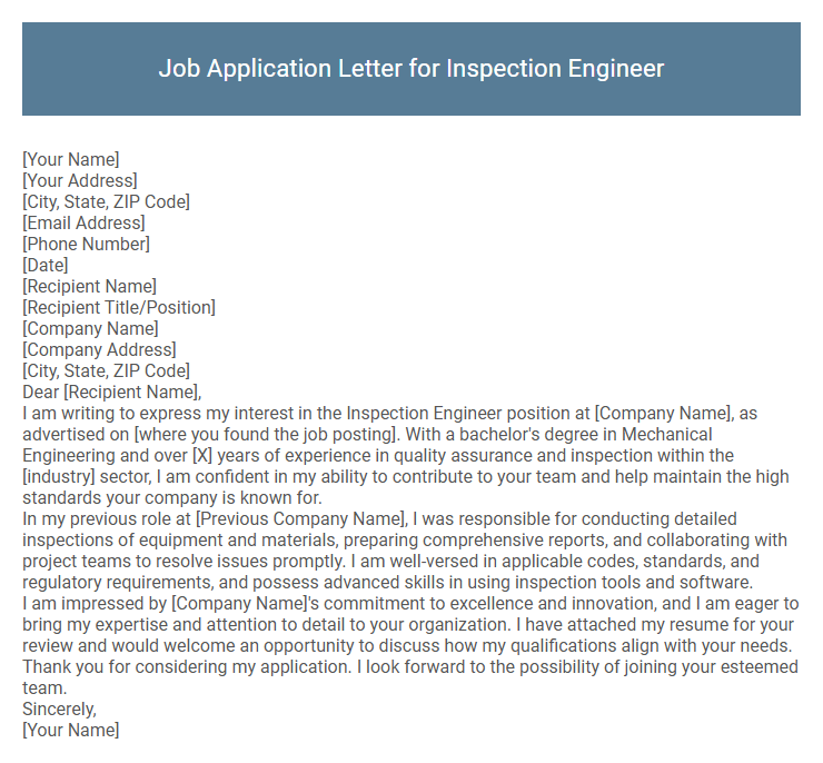 Job Application Letter for Inspection Engineer