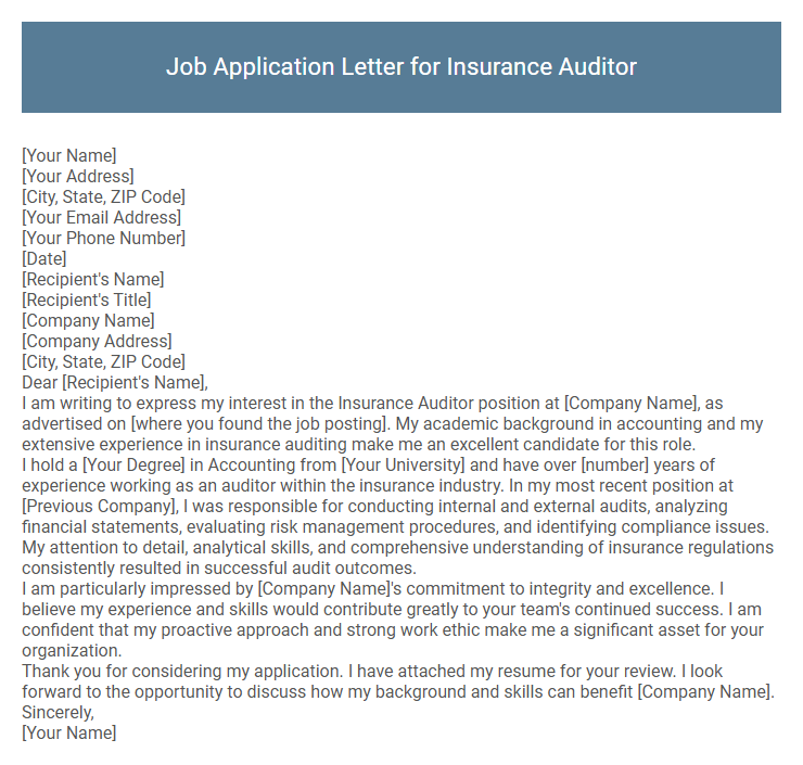 Job Application Letter for Insurance Auditor
