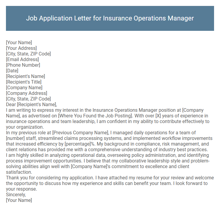 Job Application Letter for Insurance Operations Manager