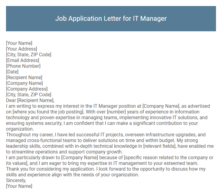 Job Application Letter for IT Manager