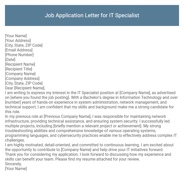 Job Application Letter for IT Specialist