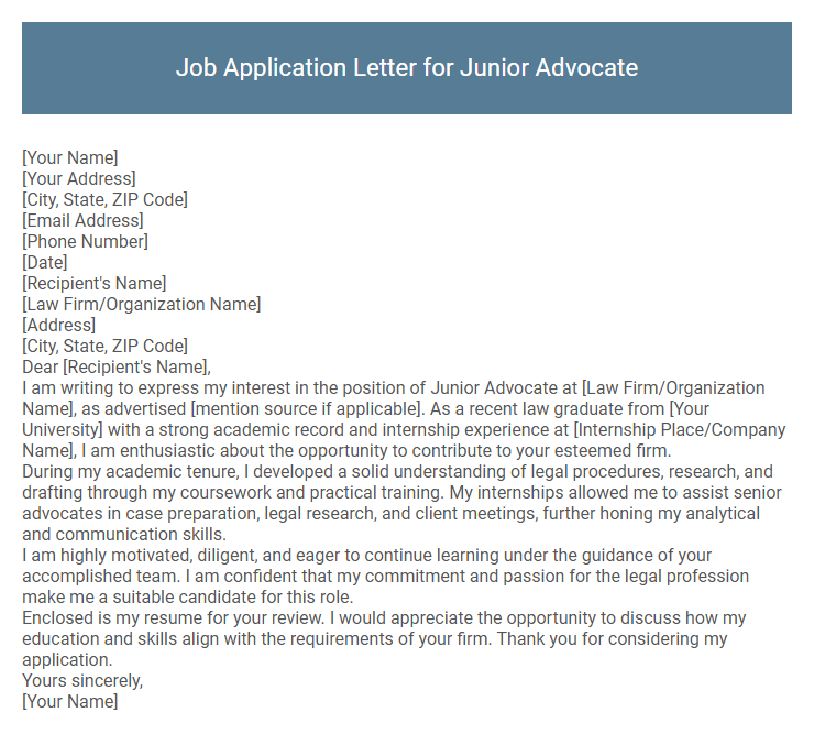 Job Application Letter for Junior Advocate