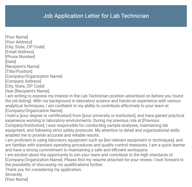 Job Application Letter for Lab Technician