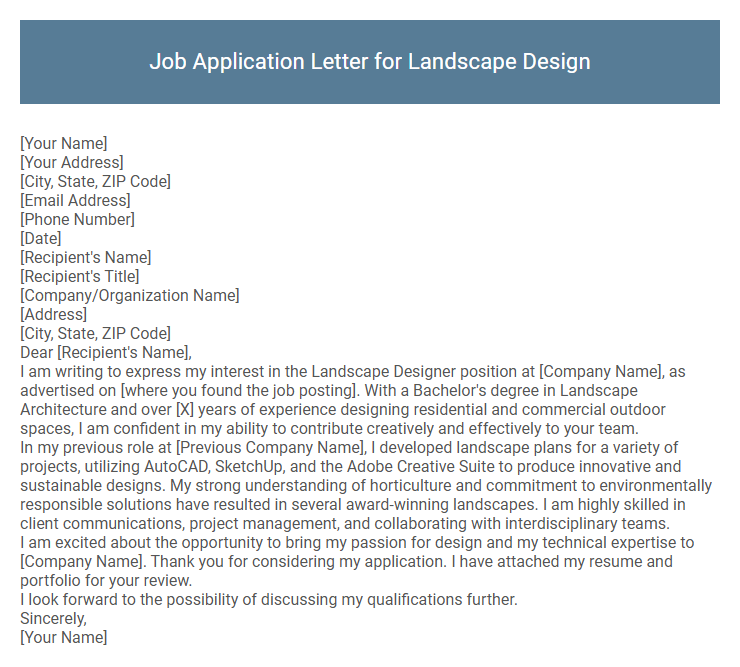 Job Application Letter for Landscape Design