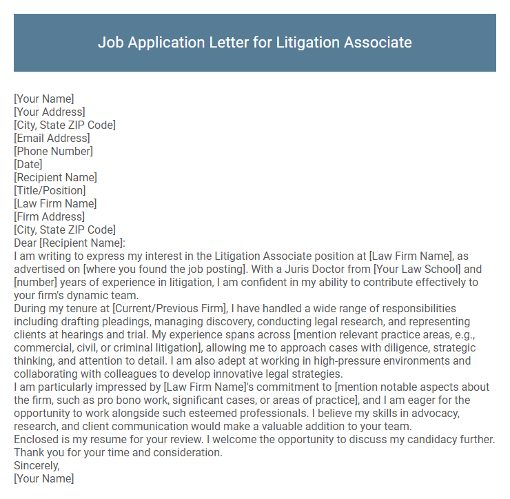 Job Application Letter for Litigation Associate