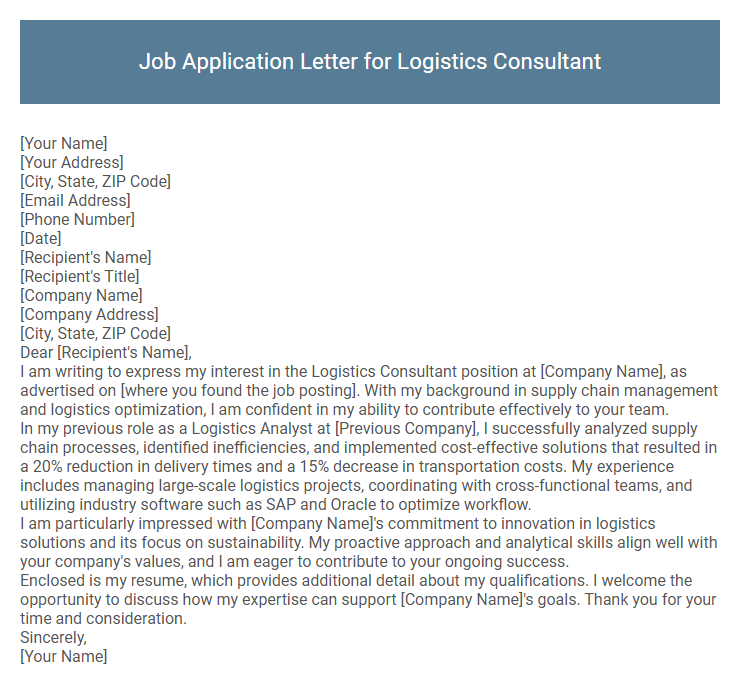 Job Application Letter for Logistics Consultant