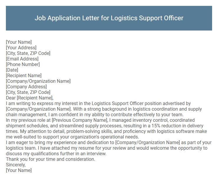 Job Application Letter for Logistics Support Officer