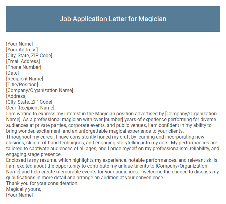 Job Application Letter for Magician