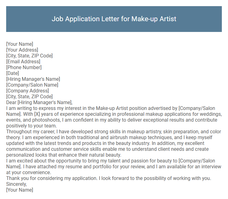 Job Application Letter for Make-up Artist