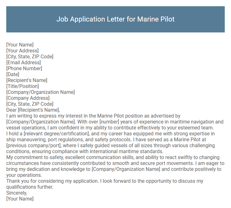 Job Application Letter for Marine Pilot