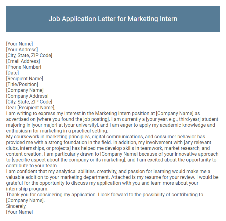 Job Application Letter for Marketing Intern