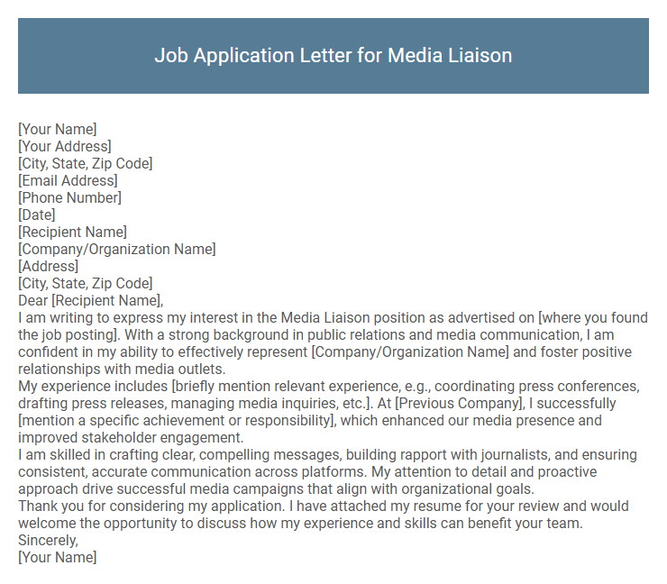 Job Application Letter for Media Liaison