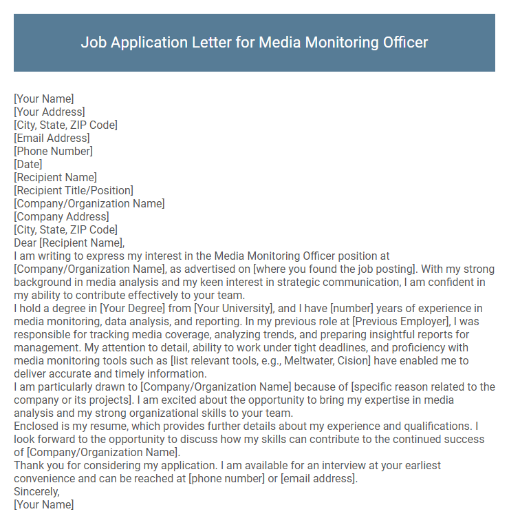 Job Application Letter for Media Monitoring Officer