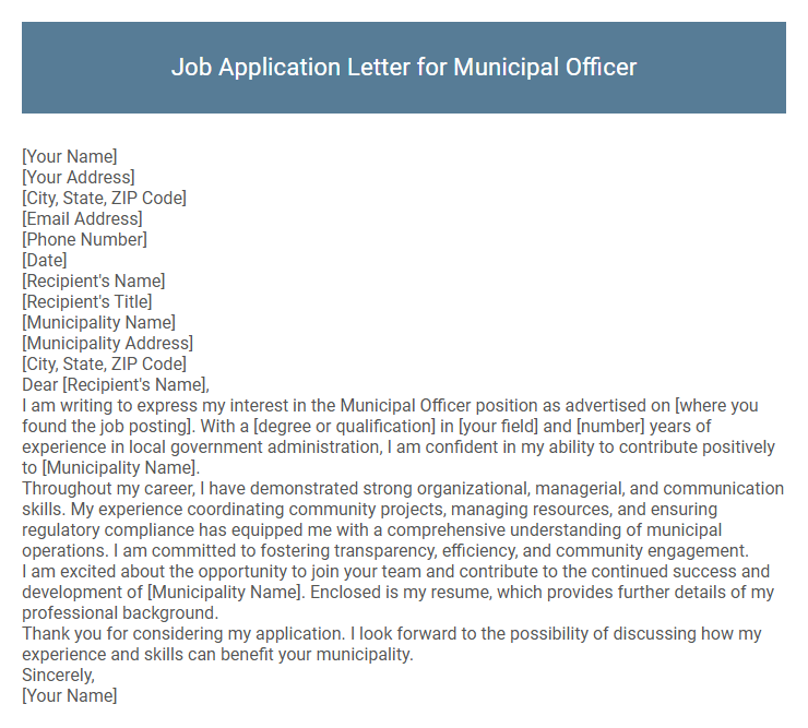 Job Application Letter for Municipal Officer