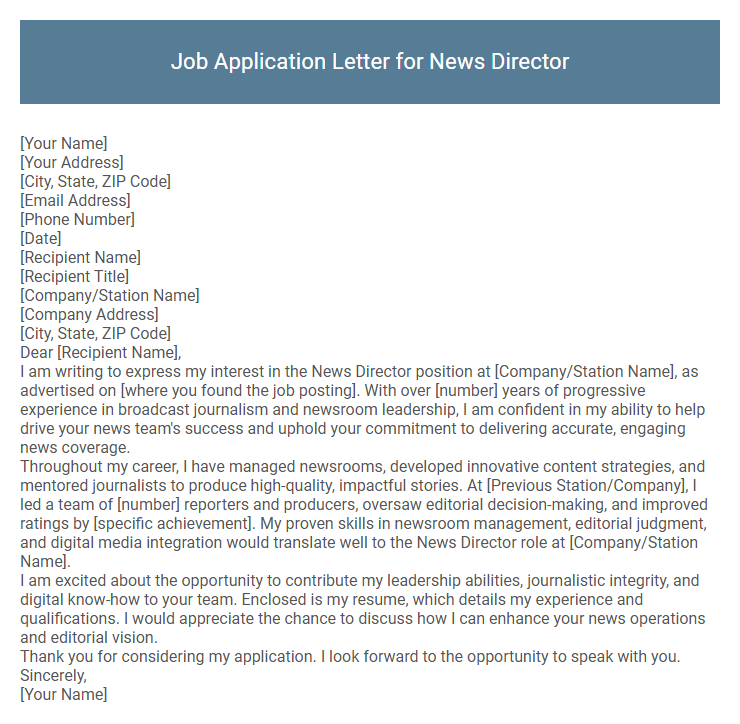 Job Application Letter for News Director