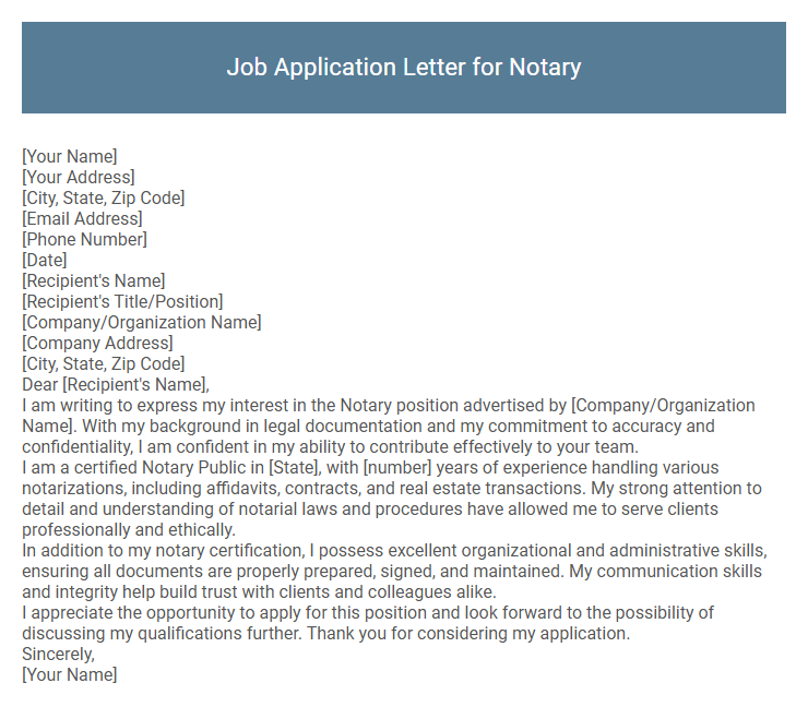 Job Application Letter for Notary