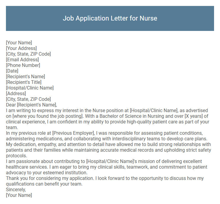 Job Application Letter for Nurse