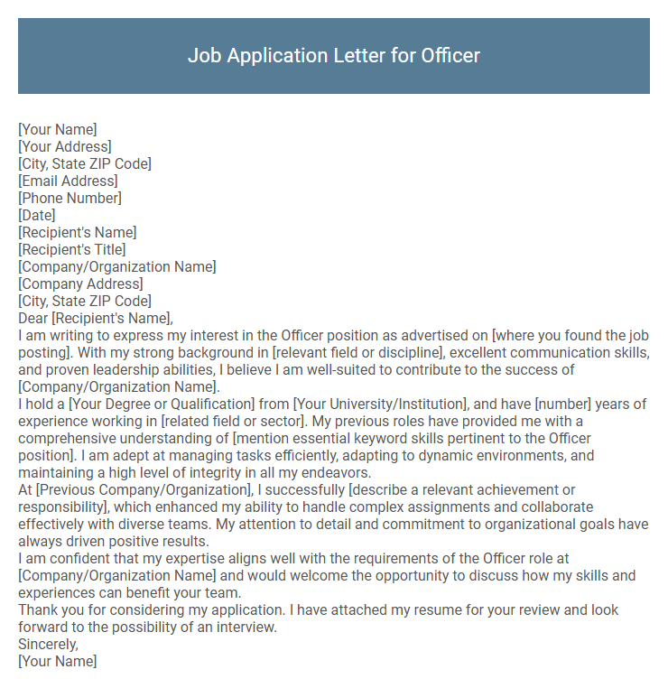 Job Application Letter for Officer