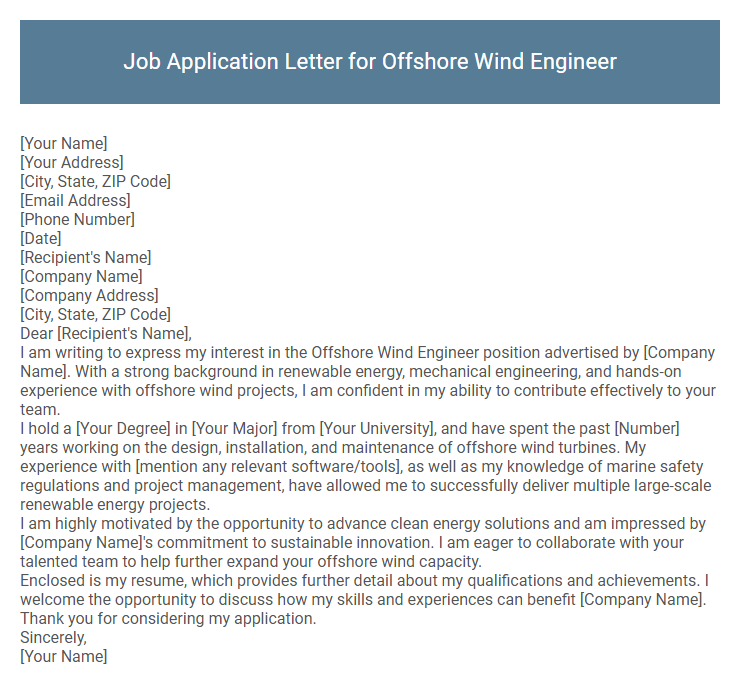 Job Application Letter for Offshore Wind Engineer