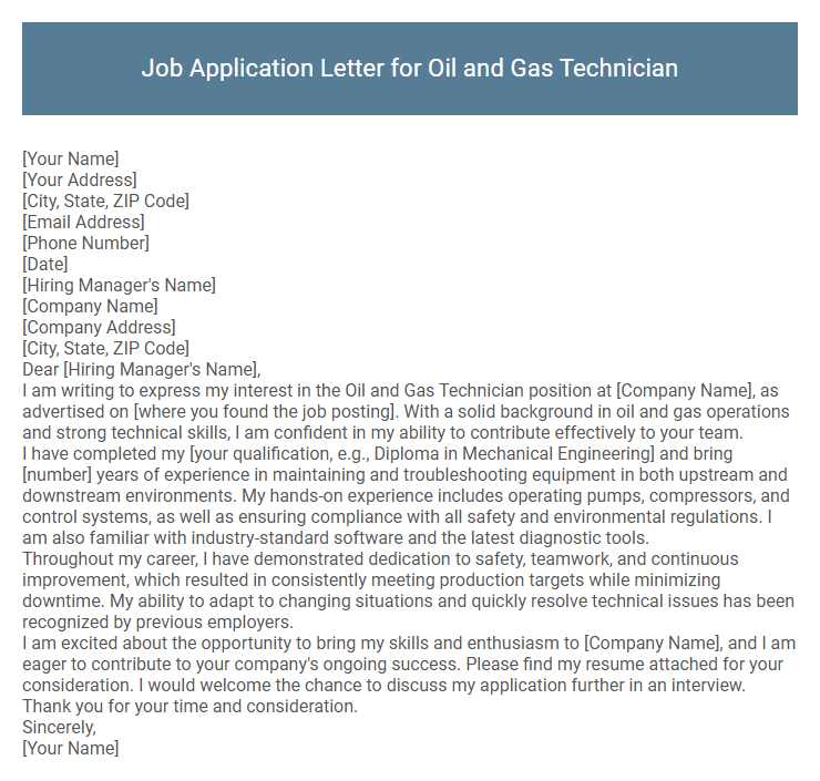 Job Application Letter for Oil and Gas Technician