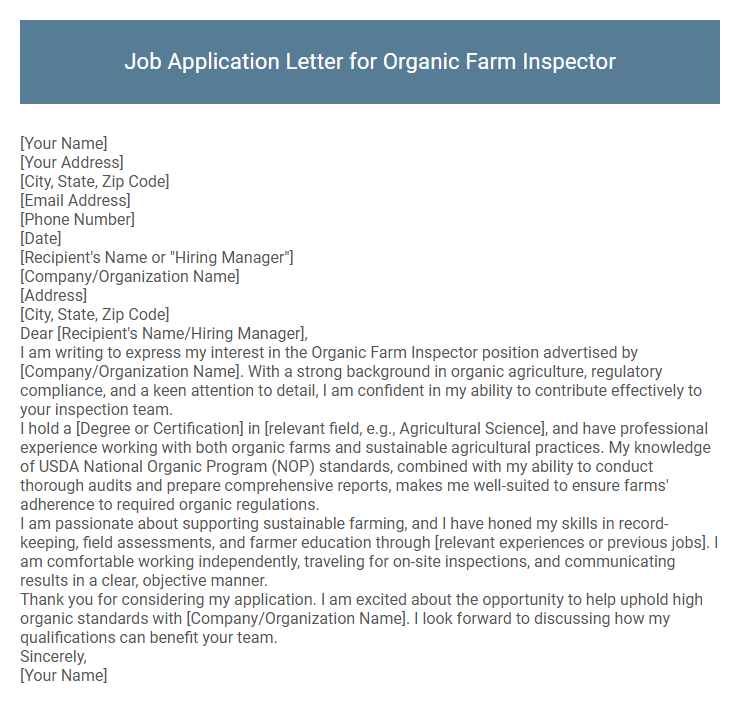 Job Application Letter for Organic Farm Inspector