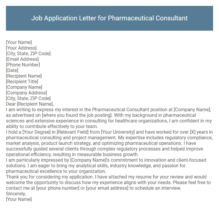 Job Application Letter for Pharmaceutical Consultant