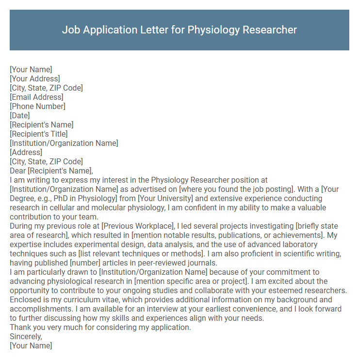 Job Application Letter for Physiology Researcher