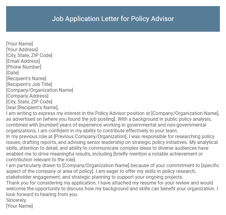Job Application Letter for Policy Advisor