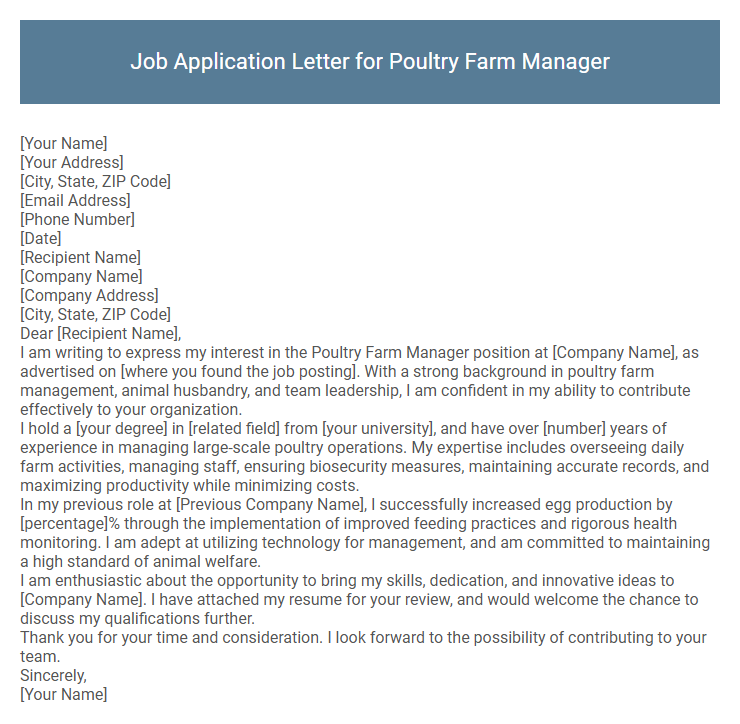 Job Application Letter for Poultry Farm Manager