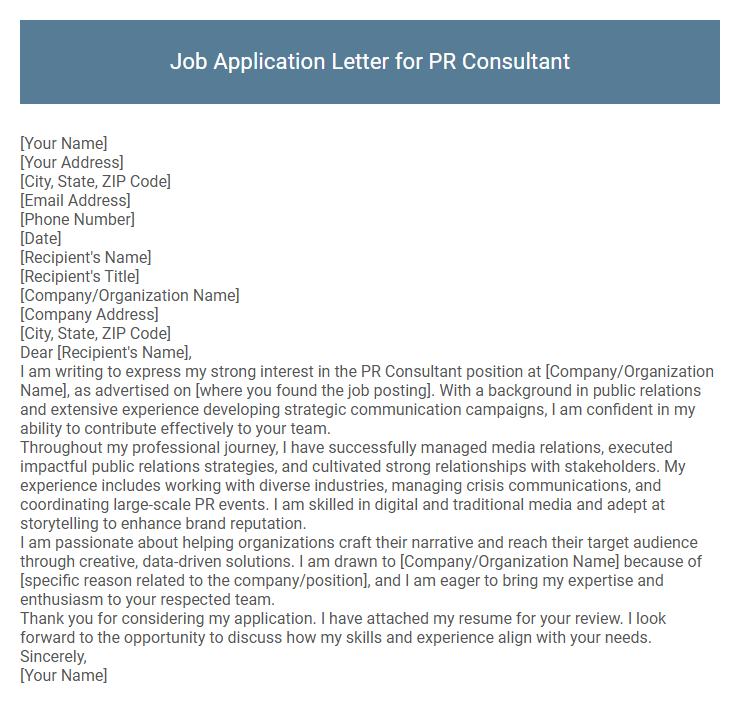 Job Application Letter for PR Consultant